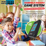 Wireless Handheld Game Buzzer System - Displays First Buzz-in - Great for Jeopardy, Family Feud, Trivia and Buzzer Games - Console with Joystick Buzzers