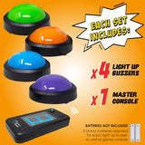 Wireless Light Up Game Buzzer System | Displays The Winning Player | Loud, Unique Sounds, Great for Trivia Games, Family Feud, Jeopardy, Competition, Spelling Bees
