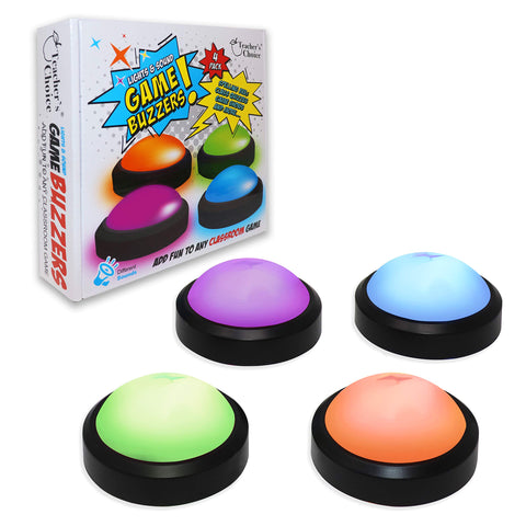 4 Pack Game Buzzers with Lights, Stickers Included