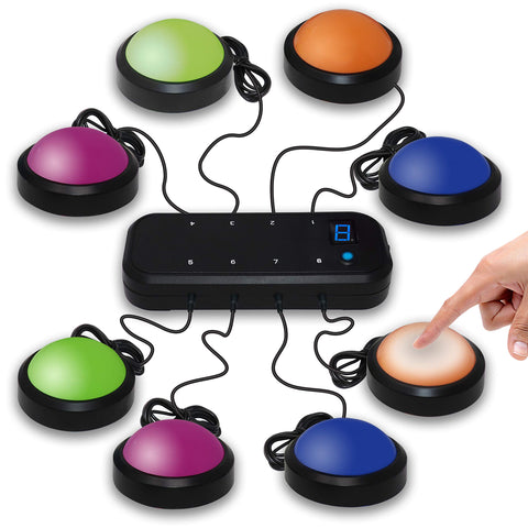 8 Pack Game Buzzer System with Lights, Stickers Included